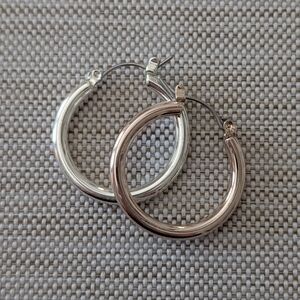 Vintage Silver and Rose Tone Hoop Earrings 1" Classic